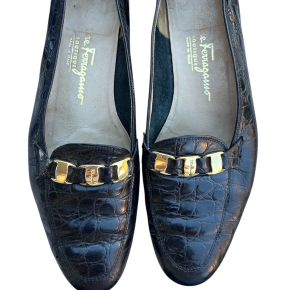 Vintage Salvatore Ferragamo Brown Women's Croc Loafers Size 8-1/2 - Picture 2 of 7